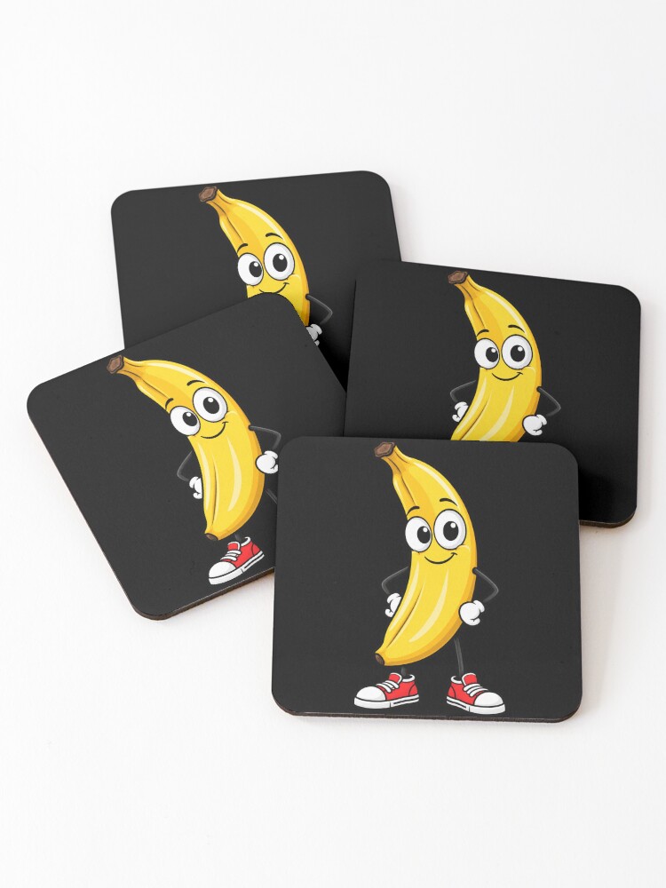 Thumbnail 1 of 5, Coasters (Set of 4), Cute Cartoon Banana Character designed and sold by ROUX-ART.