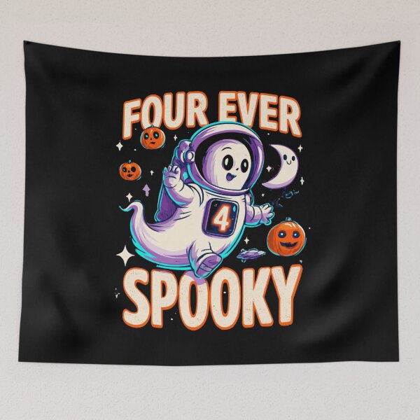 Item preview, Four Ever Spooky – Funny Ghost Halloween 4th Birthday Shirt designed and sold by DyzioSupply.