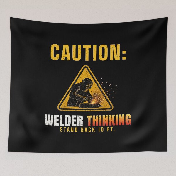 Aperçu de l'œuvre Caution Welder Thinking Stand Back 10 Ft: Funny Welder créée et vendue par The Tee Collective.
