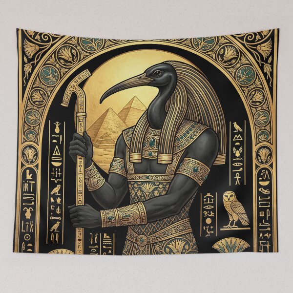 Item preview, Thoth Egyptian God of Wisdom Gold Hieroglyphics Art designed and sold by Vintage Poster Gallery.