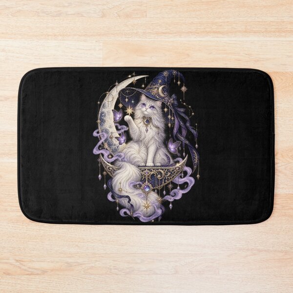 Artikelvorschau, Celestial Familiar – Mystical White Witch Cat Moon and Stars entworfen und verkauft von GrimCuteStudio.