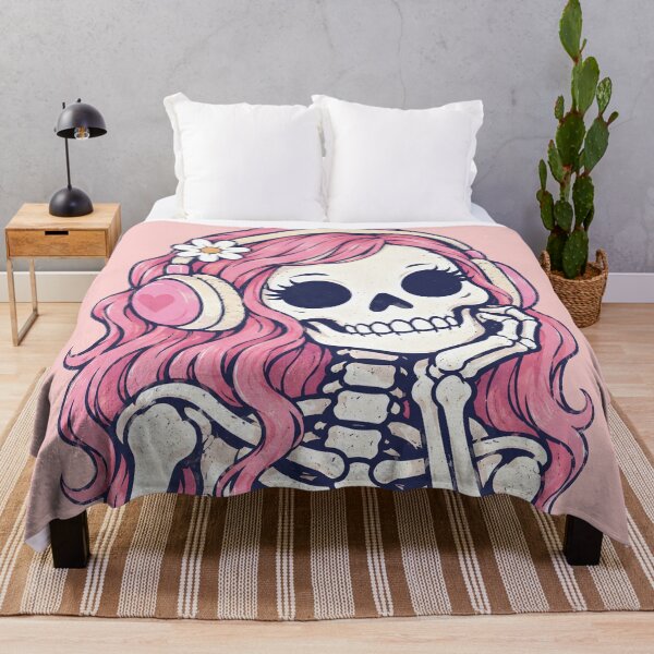Item preview, Skeleton Girl Wearing Headphones designed and sold by CreepyCornerArt.