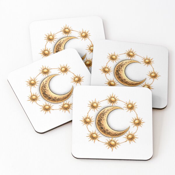 Item preview, Golden Crescent Moon | Celestial Sun Circle designed and sold by CalmMandala.