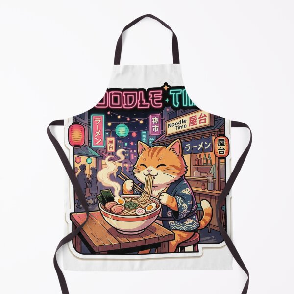 Item preview, Noodle Time Cat Eating Ramen Retro 80s Anime Neon Night Market Sticker designed and sold by RetroVibe Supply.