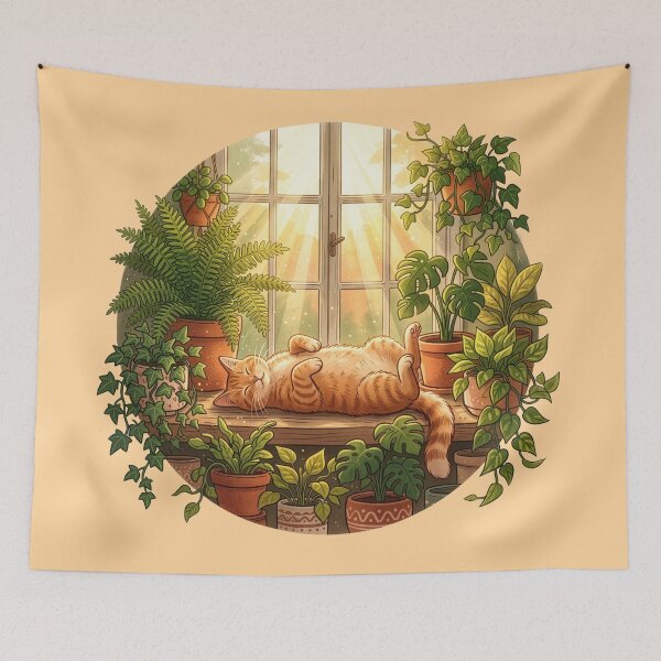 Item preview, Orange Cat Sunbathing in Plant Jungle designed and sold by AIG - Andrei Ilie Graphics.