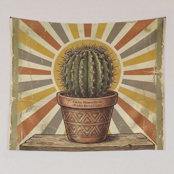 Item preview, Vintage Barrel Cactus Sunburst poster designed and sold by JC Art Creations.