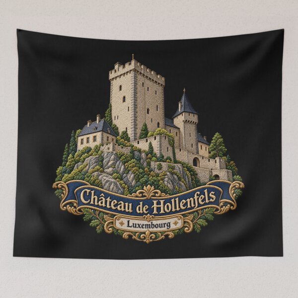 Item preview, Hollenfels Castle Luxembourg Embroidered Medieval Fortress Art designed and sold by Emoji Emblems.