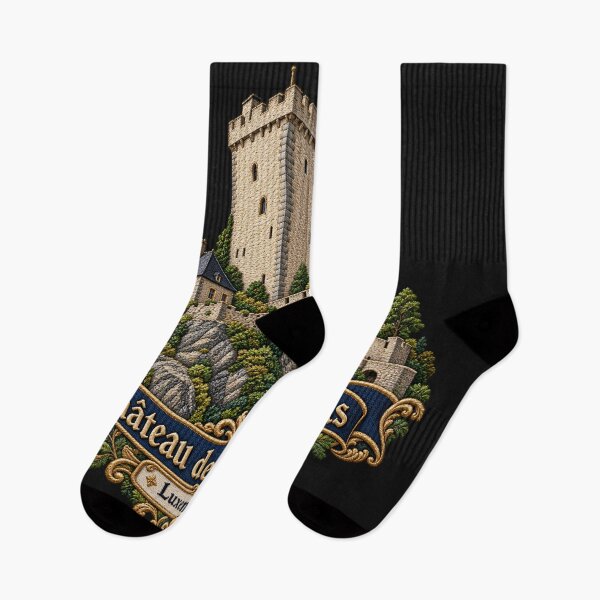 Item preview, Hollenfels Castle Luxembourg Embroidered Medieval Fortress Art designed and sold by Emoji Emblems.