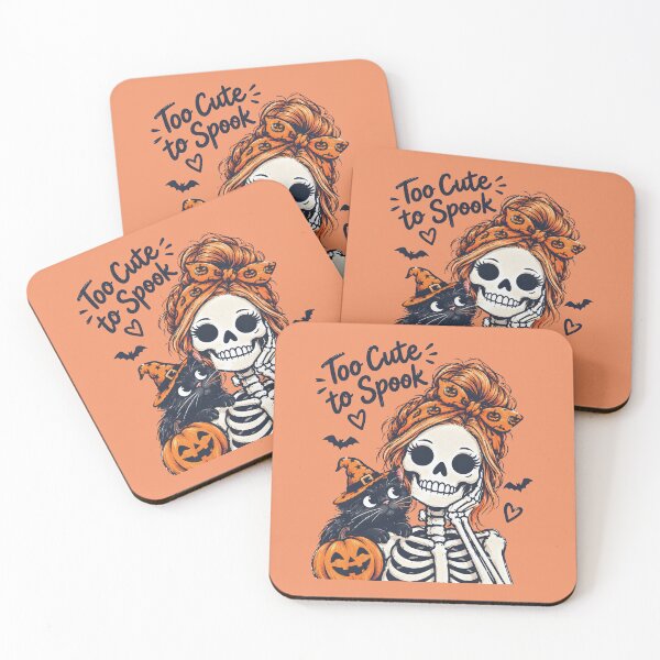 Item preview, Halloween Skeleton Girl Cute Black Cat designed and sold by CreepyCornerArt.