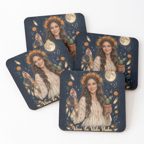 Item preview, Viva La Vida Boho - Beautiful Mexican Boho Girl with Cempasuchil Crown - Night Moon Edition designed and sold by HydStyle99.