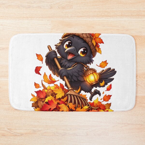 Item preview, Cute Crow Autumn Leaves Raking Halloween Animal Illustration for Shirts Stickers Mugs and Gifts designed and sold by Oddly Tiny Zoo.