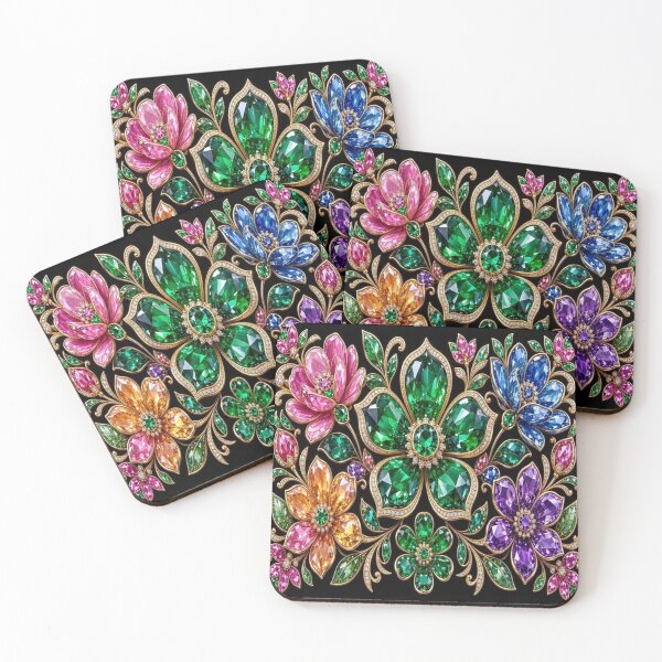Item preview, Emerald Green Jewel Flower - Baroque Royal Crystal Botanical Pattern designed and sold by Breezes-of-Ida.
