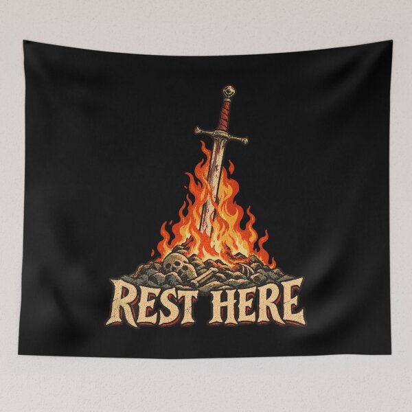 Item preview, Rest Here Dark Souls Bonfire designed and sold by Pandaburba.