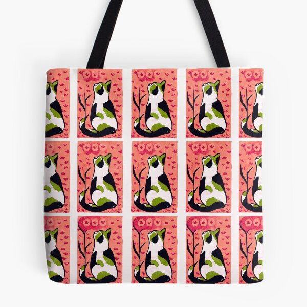 Item preview, Coral Cat Looking Up Block Print Tile Pattern designed and sold by Fani*.