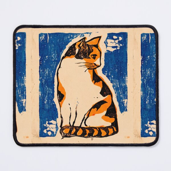 Item preview, Calico Cat Linocut Blue Tile Pattern designed and sold by Fani*.