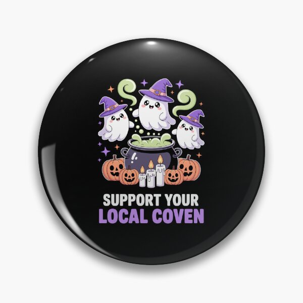 Item preview, Support Your Local Coven – Cute Witch Ghosts Cauldron Art designed and sold by jkrphoto.