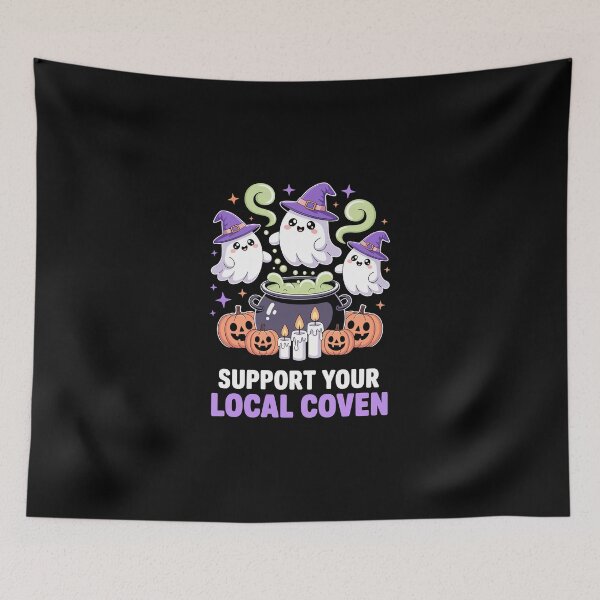 Item preview, Support Your Local Coven – Cute Witch Ghosts Cauldron Art designed and sold by jkrphoto.