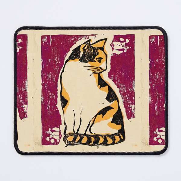 Item preview, Calico Cat Linocut Burgundy Tile Pattern designed and sold by Fani*.