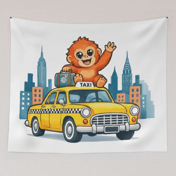 Item preview, Baby Orangutan Perched On Vintage Taxi (Kawaii Anime) designed and sold by vivendulies.