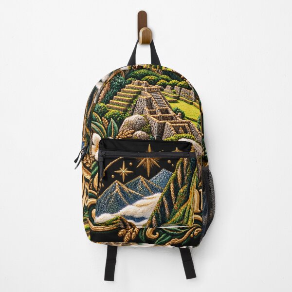 Item preview, Machu Picchu Embroidery Art – Ornate Mountain Ruins & Gold Star Design designed and sold by Emoji Emblems.