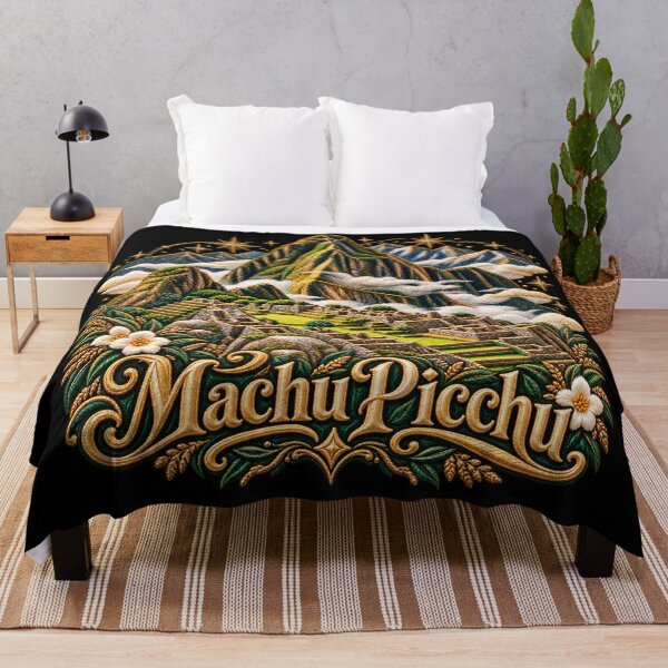 Item preview, Machu Picchu Embroidery Art – Ornate Mountain Ruins & Gold Star Design designed and sold by Emoji Emblems.