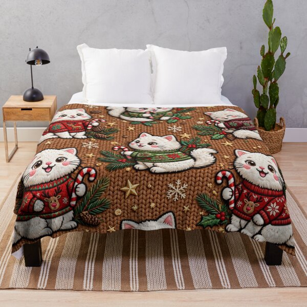 Item preview, Cute Christmas Cat Embroidery Knit Sweater Pattern designed and sold by One City Two Children Studio.