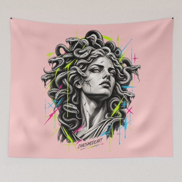 Item preview, Medusa Greek Mythology Neon Urban Streetwear Art designed and sold by ChaosModeArt.