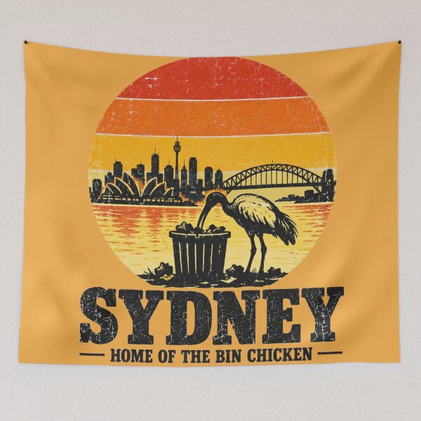 Item preview, Sydney Bin Chicken Sunset Retro Harbour Skyline designed and sold by Yellowriversss.