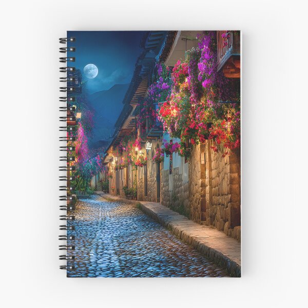Item preview, Charming cobblestone street adorned with vibrant flowers designed and sold by Artessie.