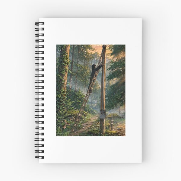 Item preview, Electrician Climbing a Pole in a Misty Forest designed and sold by RithPix.
