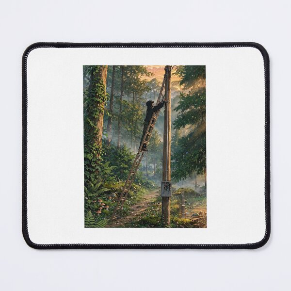 Item preview, Electrician Climbing a Pole in a Misty Forest designed and sold by RithPix.