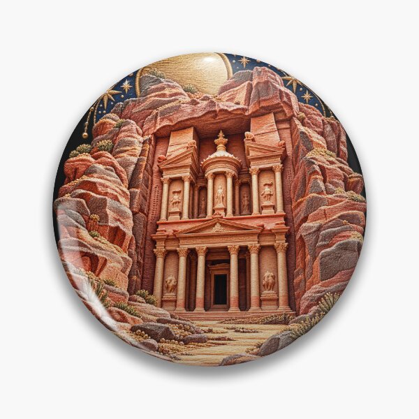 Item preview, Petra Jordan Embroidery Art – Treasury Temple, Desert Cliffs & Golden Stars designed and sold by Emoji Emblems.