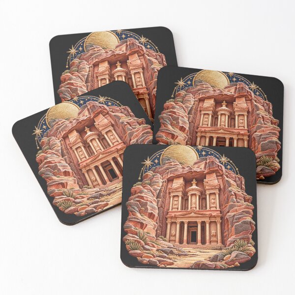 Item preview, Petra Jordan Embroidery Art – Treasury Temple, Desert Cliffs & Golden Stars designed and sold by Emoji Emblems.