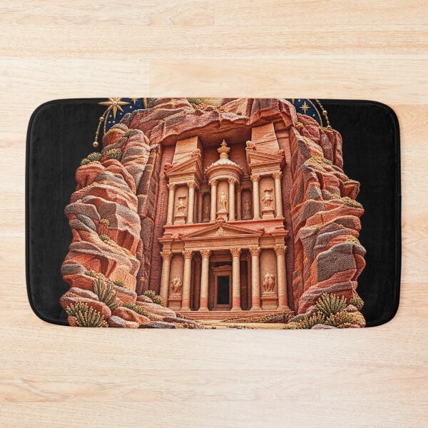 Item preview, Petra Jordan Embroidery Art – Treasury Temple, Desert Cliffs & Golden Stars designed and sold by Emoji Emblems.