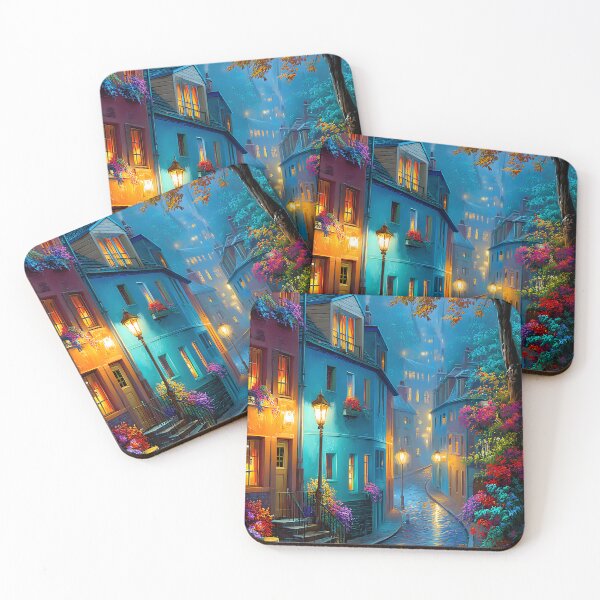Item preview, Charming Night Alley with Colorful Houses and Lights designed and sold by Artessie.