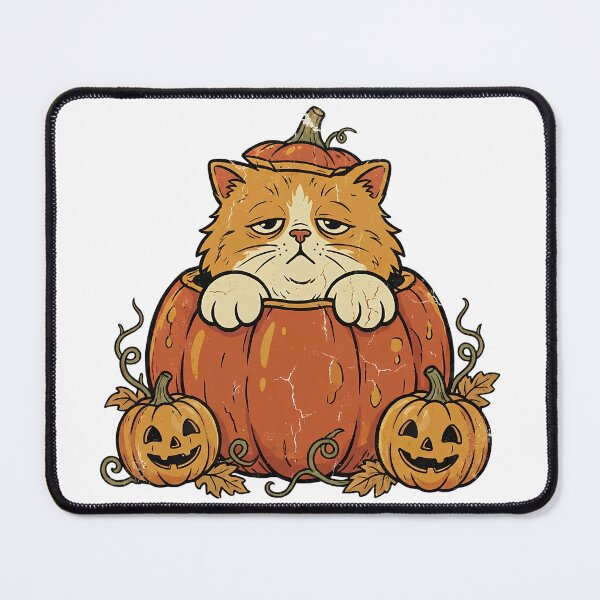 Item preview, Moody Fluffy Orange Cat in Pumpkin Funny Retro Halloween Jack-o’-Lanterns designed and sold by abdelski.