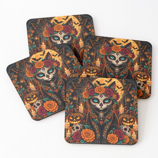 Item preview, Halloween and Black Cat Calavera designed and sold by JaroDesign2023.