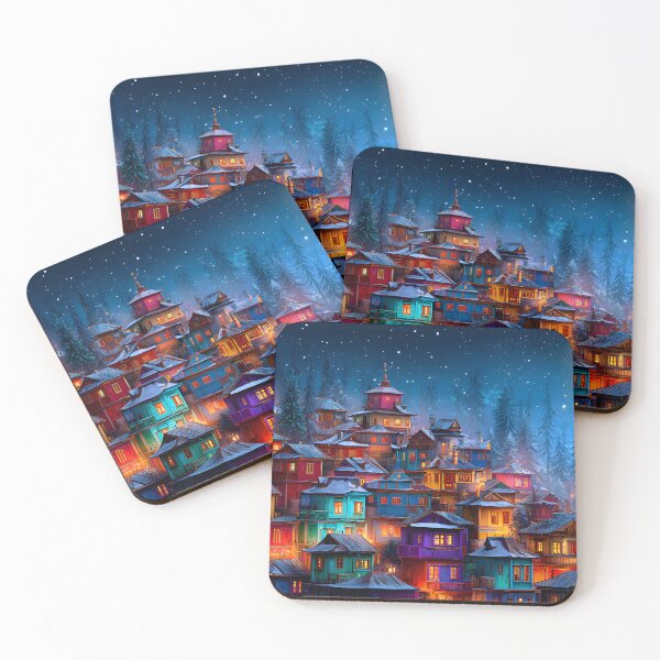 Item preview, Colorful Winter Village Under Starry Night Sky designed and sold by Artessie.