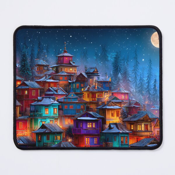 Item preview, Colorful Winter Village Under Starry Night Sky designed and sold by Artessie.