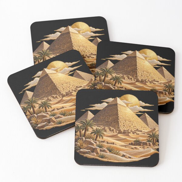Item preview, Great Pyramid of Giza Embroidery Art – Egyptian Desert Pyramids & Golden Su designed and sold by Emoji Emblems.