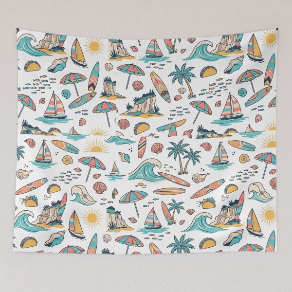 Item preview, Retro Tropical Beach Surf Seamless Repeating Pattern designed and sold by mood-draftsman.