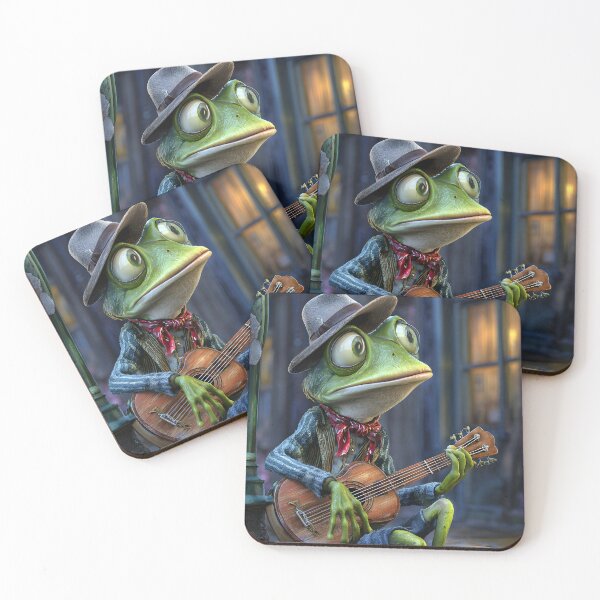 Item preview, Frog Musician Playing Guitar in Street Setting designed and sold by Artessie.