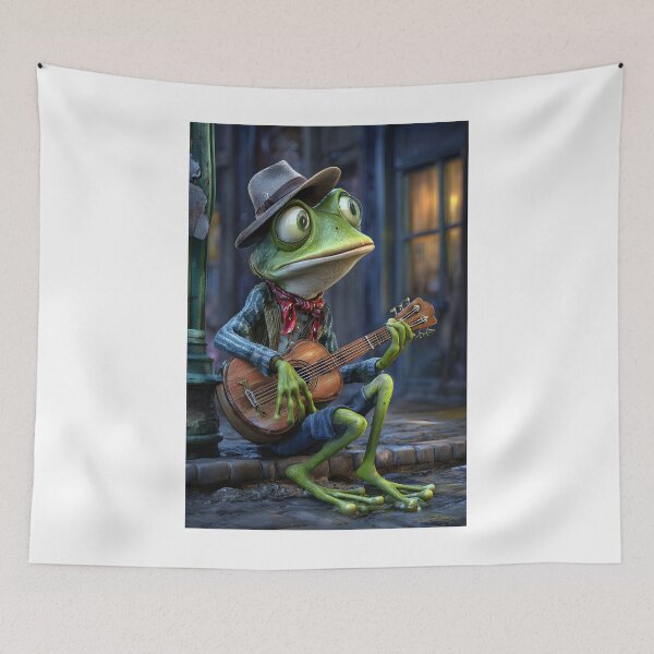 Item preview, Frog Musician Playing Guitar in Street Setting designed and sold by Artessie.