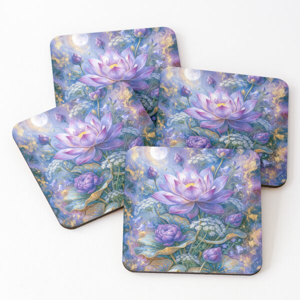 Item preview, Celestial Lotus: Luminous Amethyst Florals and Golden Moonlight designed and sold by MargaretWiktor.