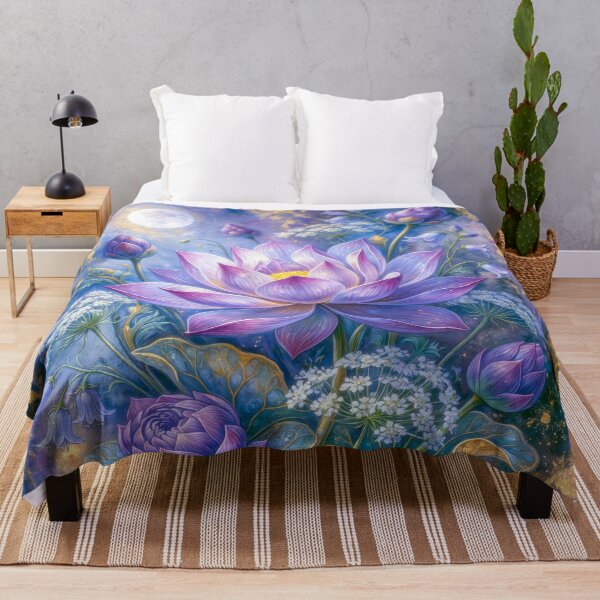 Item preview, Celestial Lotus: Luminous Amethyst Florals and Golden Moonlight designed and sold by MargaretWiktor.