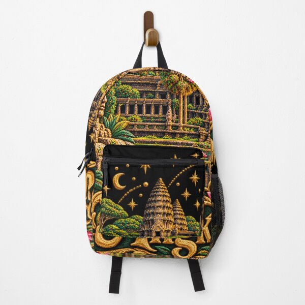 Item preview, Angkor Wat Embroidery Art – Cambodia Temple, Lotus Garden & Golden Stars designed and sold by Emoji Emblems.
