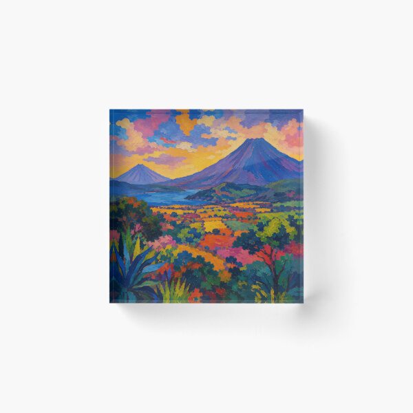Artikelvorschau, Vibrant Tropical Volcano Landscape Colorful Impasto Art entworfen und verkauft von Amalia Gutyz.