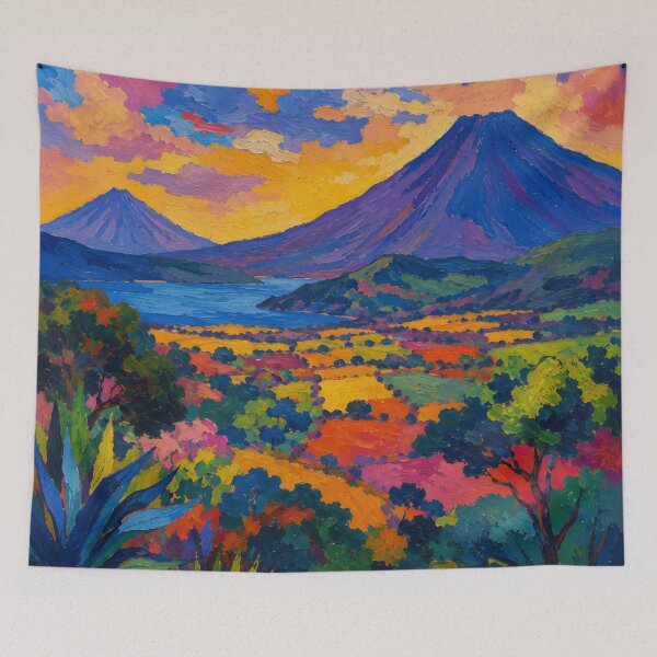 Aperçu de l'œuvre Vibrant Tropical Volcano Landscape Colorful Impasto Art créée et vendue par Amalia Gutyz.