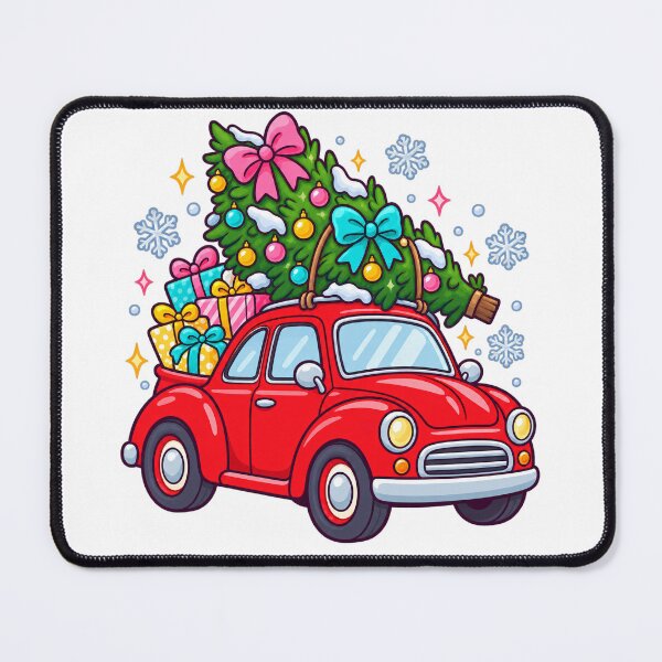Item preview, Red Car Carrying Christmas Tree and Gifts designed and sold by Watercolorsart.