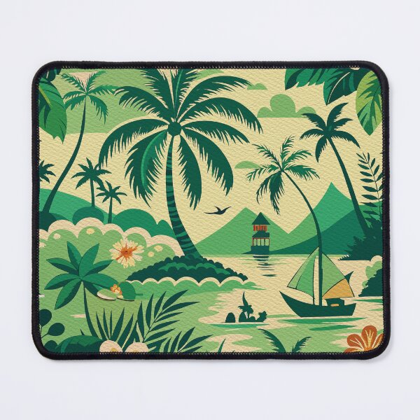 Item preview, Vintage Tropical Hawaiian Pattern with Palm Trees and Island Landscape designed and sold by FemmePod.